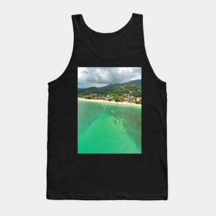 Aerial panoramic view of ocean, beach and blue cloudy sky Tank Top